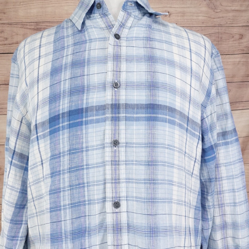 Banana Republic Shirt Mens XL Plaid Linen Long Sleeve Button Up Casual